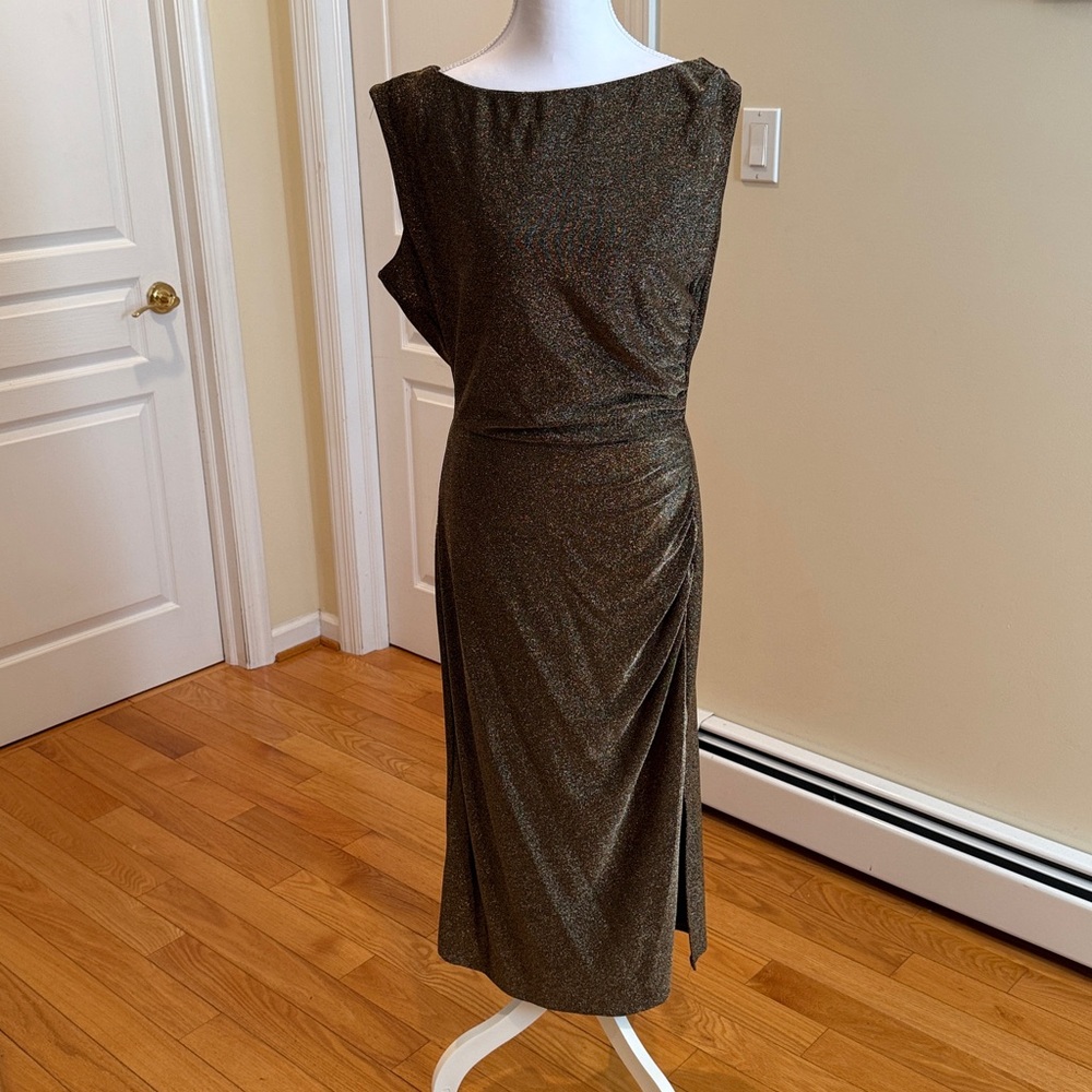 Anne Klein Shimmering BlackGold Maxi Dress NWT